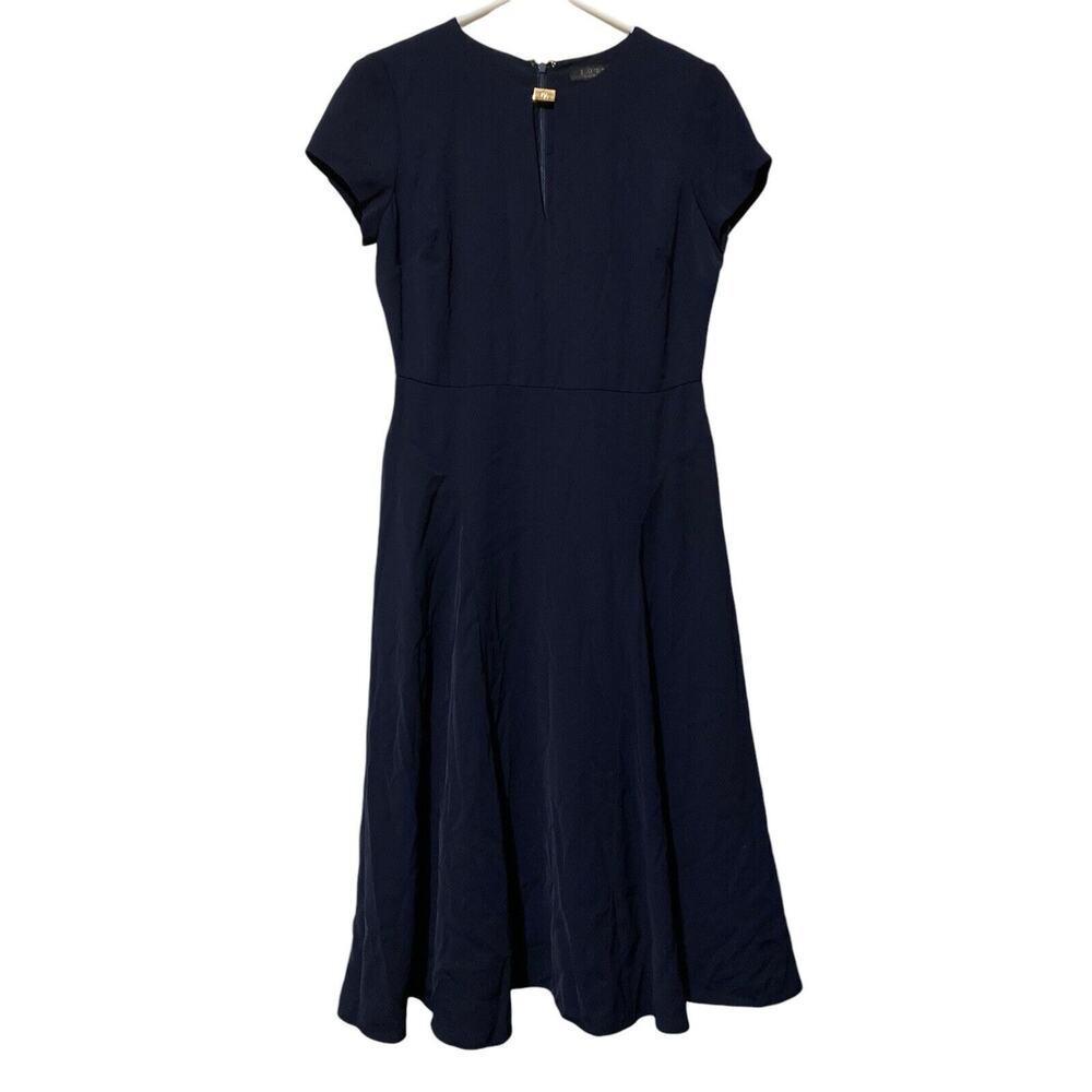 Lauren Ralph Lauren Dress Size 2 Keyhole Neck Knee‎ Length Navy Blue